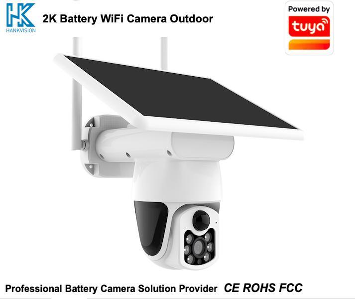 Hankvision Solar-Powered Camera Wireless Outdoor 2K 3MP Pan Tilt 360° View IP65 Rechargeable Battery Powered PTZ WiFi Camera, 2.4G Connection