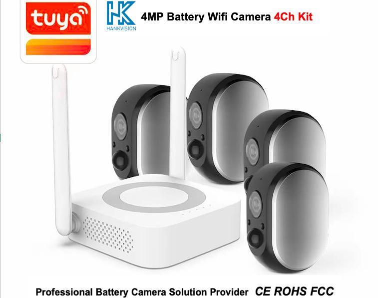 Tuya Smart Home Battery Powered WiFi Camera 4channel Kit Indoor Home Security Support Max 128GB SD Card 2 Way Audio Talk Back