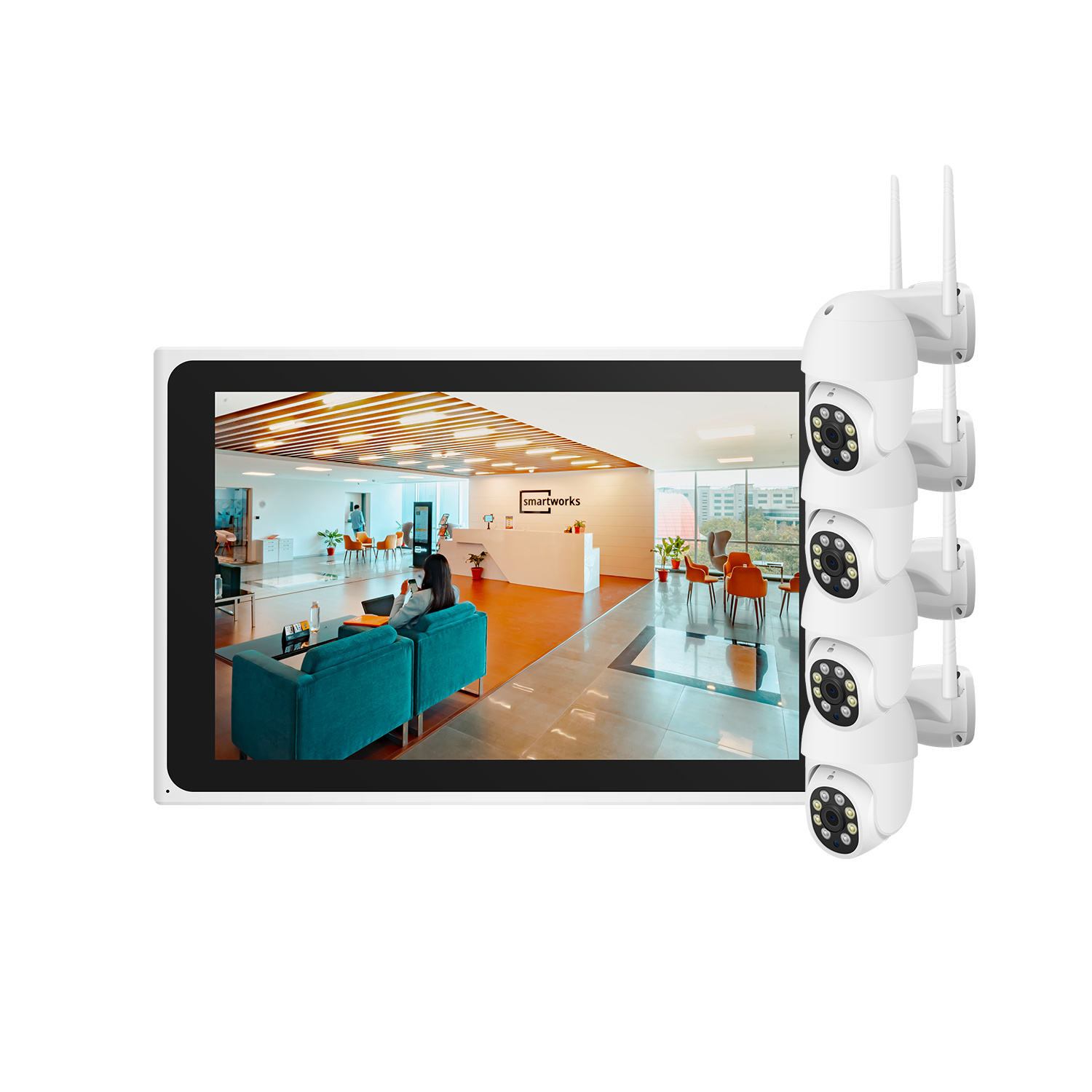 Wireless Kit with 10" LCD Screen PTZ Cameras System WiFi NVR Kit 3MP 2304X1296 4CH 2-Way Audio Tuya