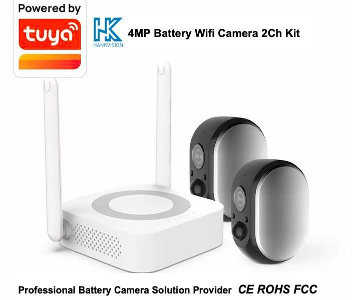 Tuya 4MP Battery Powered Camera Indoor WiFi Connection 2 Channel Kits